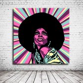 Pop Art Diana Ross Acrylglas - 80 x 80 cm op Acrylaat glas + Inox Spacers / RVS afstandhouders - Popart Wanddecoratie