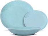 Servies SIA van gehamerde faience OLGA - 12 stuks - Lichtblauw