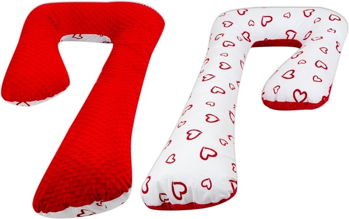Zijslaapkussen - 235 cm - minky stof en hartjes - rood Zijslaapkussen - 235 cm - minky stof en hartjes - rood