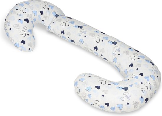 Voedingskussen - Body pillow - 240 cm - 100% katoen - wit blauwe hartjes