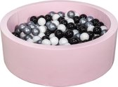 Ballenbad rond - roze - 90x30 cm - met 200 zwart, wit en zilveren ballen