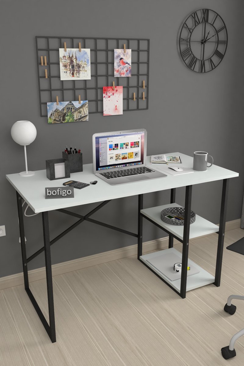 SoBuy FWT35-W Meuble de Bureau avec 3 étagères et 1 tiroir - Blanc