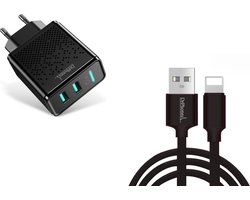 DrPhone Kevlar Pro - 2 Meter TPE Lightning Kabel + 2 Poorten Thuislader - Geschikt voor Apple iPhone / iPad en iPod - Zwart