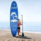 MEUBELEXPERT Stand Up Paddle Opblaasbare Sup PVC met Draagtas Verstelbare Paddle Bodem Fin Handpomp Leiband 305x76x15CM Donkerblauw