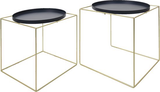 Bijzettafel Set Van 2 47 47 41 42 Cm Goudkleurig Ijzer Vierkant bijzettafel-set-van-2-47-47-41-42-cm-goudkleurig-ijzer-vierkant