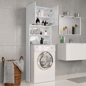 MEUBELEXPERT-Wasmachine-rek, met 2 deuren en 2 open vakken, voor badkamer, waskeuken, huis, glanzend wit