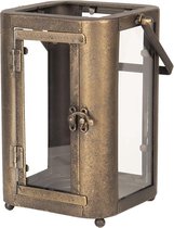 Windlicht 19*15*23/33 cm Bruin Ijzer, Glas Rechthoek Kaarsenhouder Sfeerverlichting