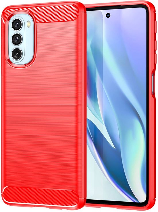 Coque Motorola Moto G51 - Coque en gel TPU MobyDefend - Métal brossé + aspect carbone - Rouge - Coque pour téléphone portable - Coque pour téléphone Ce produit est compatible avec : Motorola Moto G51