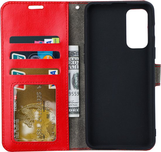 Coque pour Samsung Galaxy M31s - Bookcase - Espace pour 3 cartes - Similicuir - avec 1x Protecteur d'écran trempé - SAFRANT1 - Rouge