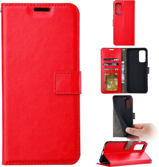 Coque pour Samsung Galaxy A51 - Bookcase - Espace pour 3 cartes - Similicuir - avec 1x Protecteur d'écran trempé - SAFRANT1 - Rouge