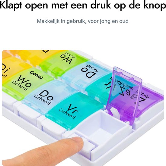 GEASY Pillendoos 7 dagen 2 Vakken - Pillendoosjes met handig kliksysteem - Grote vakken met sterke vergrendeling - Nederlandstalig - Medicijndoosje 7 dagen – Pillendoosjes 7 dagen 2 vakken – Pillendoosje