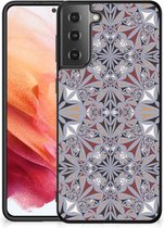 Hoesje Geschikt voor Samsung Galaxy S21 Telefoonhoesje met Zwarte rand Flower Tiles
