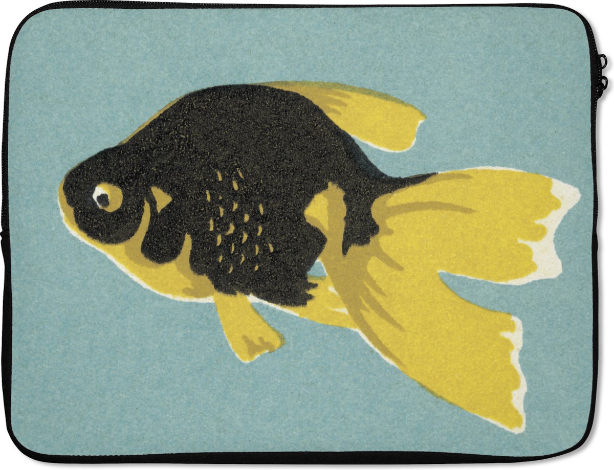 Laptophoes 15.6 inch - Een illustratie van een zwart-gele vis in pop art - Laptop sleeve - Binnenmaat 37x26 cm - Zwarte achterkant