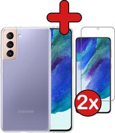 Samsung S21 FE Hoesje Siliconen Case Cover Met 2x Screenprotector - Samsung Galaxy S21 FE Hoesje Cover Hoes Siliconen Met 2x Screenprotector - Transparant