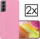 Samsung Galaxy S21 FE Hoesje Back Cover Siliconen Case Hoes - Licht Roze - 2x