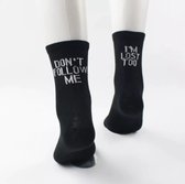 Grappig zwarte sokken met tekst: Don't Follow Me - I'm lost too - Maat 36-42