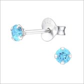 Aramat jewels ® - Kinder oorbellen rond zirkonia 925 zilver aqua blauw 3mm