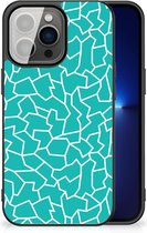 Telefoonhoesje iPhone 13 Pro Back Case Siliconen Hoesje met Zwarte rand Cracks Blue