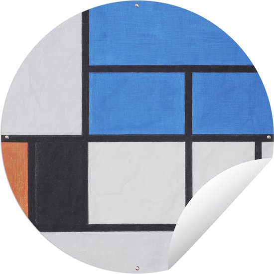 Tuincirkel Compositie met blauw, rood, zwart, geel en grijs - Piet Mondriaan - 60x60 cm - Ronde Tuinposter - Buiten