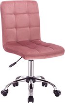 Kamyra® Bureaustoel Fluweel - Zonder Armleuning - Met Wieltjes & In Hoogte Verstelbaar - Velvet, Stoel - 42,5x41x91 - Roze