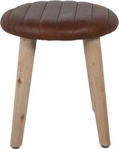 Clayre & Eef Krukje 36*36*40 cm Bruin Leder, Hout Kruk Stoeltje