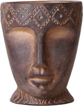 Kolibri Home | Totem mask bloempot - Bruine cementen sierpot - potmaat Ø12cm