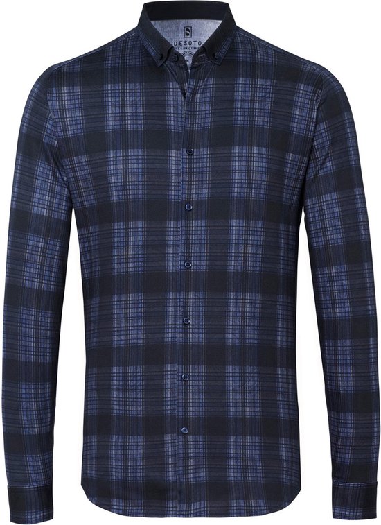 Desoto - Overhemd Kent Ruit Donkerblauw - Heren - Maat S - Slim-fit