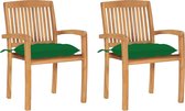 Decoways - Tuinstoelen 2 stuks met groene kussens massief teakhout