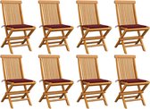Decoways - Tuinstoelen 8 st met wijnrode kussens massief teakhout
