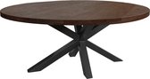 Ovalen eikenhouten eettafel - metalen spinpoot - donkerbruin