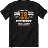 79 Jaar Legend T-Shirt | Goud - Wit | Grappig Verjaardag en Feest Cadeau Shirt | Dames - Heren - Unisex | Tshirt Kleding Kado | - Zwart - S