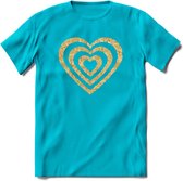 Valentijn Goud Hart T-Shirt | Grappig Valentijnsdag Cadeautje voor Hem en Haar | Dames - Heren - Unisex | Kleding Cadeau | - Blauw - S