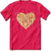 Valentijn Goud Hart T-Shirt | Grappig Valentijnsdag Cadeautje voor Hem en Haar | Dames - Heren - Unisex | Kleding Cadeau | - Roze - M