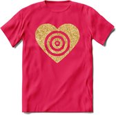 Valentijn Goud Hart T-Shirt | Grappig Valentijnsdag Cadeautje voor Hem en Haar | Dames - Heren - Unisex | Kleding Cadeau | - Roze - L