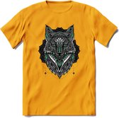 Vos - Dieren Mandala T-Shirt | Aqua | Grappig Verjaardag Zentangle Dierenkop Cadeau Shirt | Dames - Heren - Unisex | Wildlife Tshirt Kleding Kado | - Geel - S