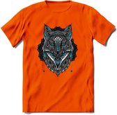 Vos - Dieren Mandala T-Shirt | Lichtblauw | Grappig Verjaardag Zentangle Dierenkop Cadeau Shirt | Dames - Heren - Unisex | Wildlife Tshirt Kleding Kado | - Oranje - XXL