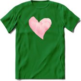 Valentijn Pastel waterverf Hart T-Shirt | Grappig Valentijnsdag Cadeautje voor Hem en Haar | Dames - Heren - Unisex | Kleding Cadeau | - Donker Groen - M