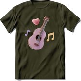 Valentijn muziek T-Shirt | Grappig gitaar Valentijnsdag Cadeautje voor Hem en Haar | Dames - Heren - Unisex | Kleding Cadeau | - Leger Groen - L