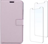 LuxeBass Huawei P20 Lite 2018 hoesje book case + 2x Glas Screenprotector rose goud - telefoonhoes - gsm hoes - telefoonhoesjes - glas scherm - bescherming