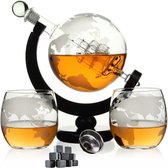 ATV PERFECTUM Luxe Whiskey Karaf Set - Wereldbol - 0,9 L - Decanteer karaf - Whiskey Set - Incl. 9 Whiskey Stones, 2 Whiskey Glazen & Extra Accessoires - valentijn cadeautje voor h