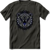 Beer - Dieren Mandala T-Shirt | Donkerblauw | Grappig Verjaardag Zentangle Dierenkop Cadeau Shirt | Dames - Heren - Unisex | Wildlife Tshirt Kleding Kado | - Donker Grijs - XL