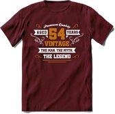 54 Jaar Legend T-Shirt | Goud - Wit | Grappig Verjaardag en Feest Cadeau Shirt | Dames - Heren - Unisex | Tshirt Kleding Kado | - Burgundy - S