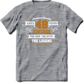 48 Jaar Legend T-Shirt | Goud - Wit | Grappig Verjaardag en Feest Cadeau Shirt | Dames - Heren - Unisex | Tshirt Kleding Kado | - Donker Grijs - Gemaleerd - XL