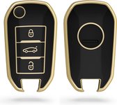 kwmobile autosleutel hoesje compatibel met Peugeot Citroen 3-knops inklapbarep autosleutel - autosleutel behuizing in zwart / goud