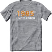 1985 Limited Edition T-Shirt | Goud - Zilver | Grappig Verjaardag en Feest Cadeau Shirt | Dames - Heren - Unisex | Tshirt Kleding Kado | - Donker Grijs - Gemaleerd - XL