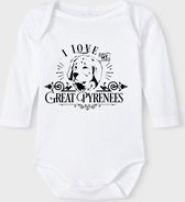 Baby Rompertje met tekst 'pyrenese berghond/ great pyrenees' |Lange mouw l | wit zwart | maat 50/56 | cadeau | Kraamcadeau | Kraamkado
