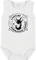 Baby Rompertje met tekst 'Australian cattledog' | mouwloos l | wit zwart | maat 50/56 | cadeau | Kraamcadeau | Kraamkado