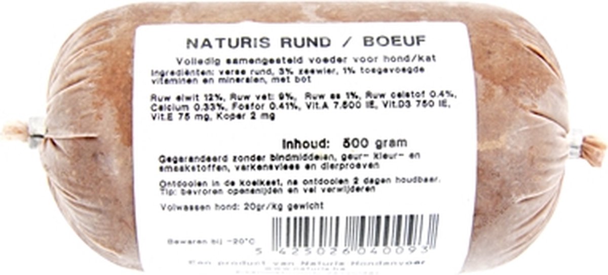 Naturis Rundvlees Diepvries - Versvlees Hondenvoer 500g - Natuurlijke Voeding Zonder Toevoegingen