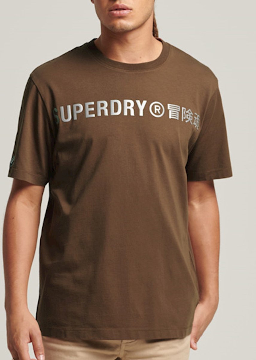 Superdry Heren tshirt Core Logo Linear T-shirt met losse pasvorm Bruin