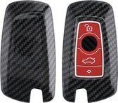 kwmobile hoes voor autosleutel compatibel met BMW 3-knops draadloze autosleutel (alleen Keyless Go) - Autosleutelbehuizing in rood / zwart - Carbon design